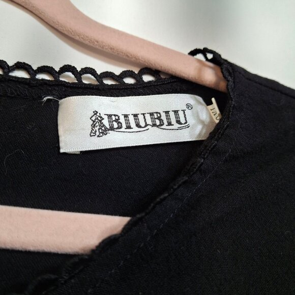 Modest Midi Asymmetric Hem Dress Size 2XL BIU BIU Black Long Sleeve Round Neck - Picture 12 of 16